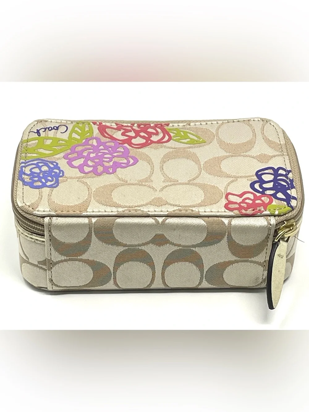 Coach Daisy Applique Signature Jewelry Case Small 6x4x2